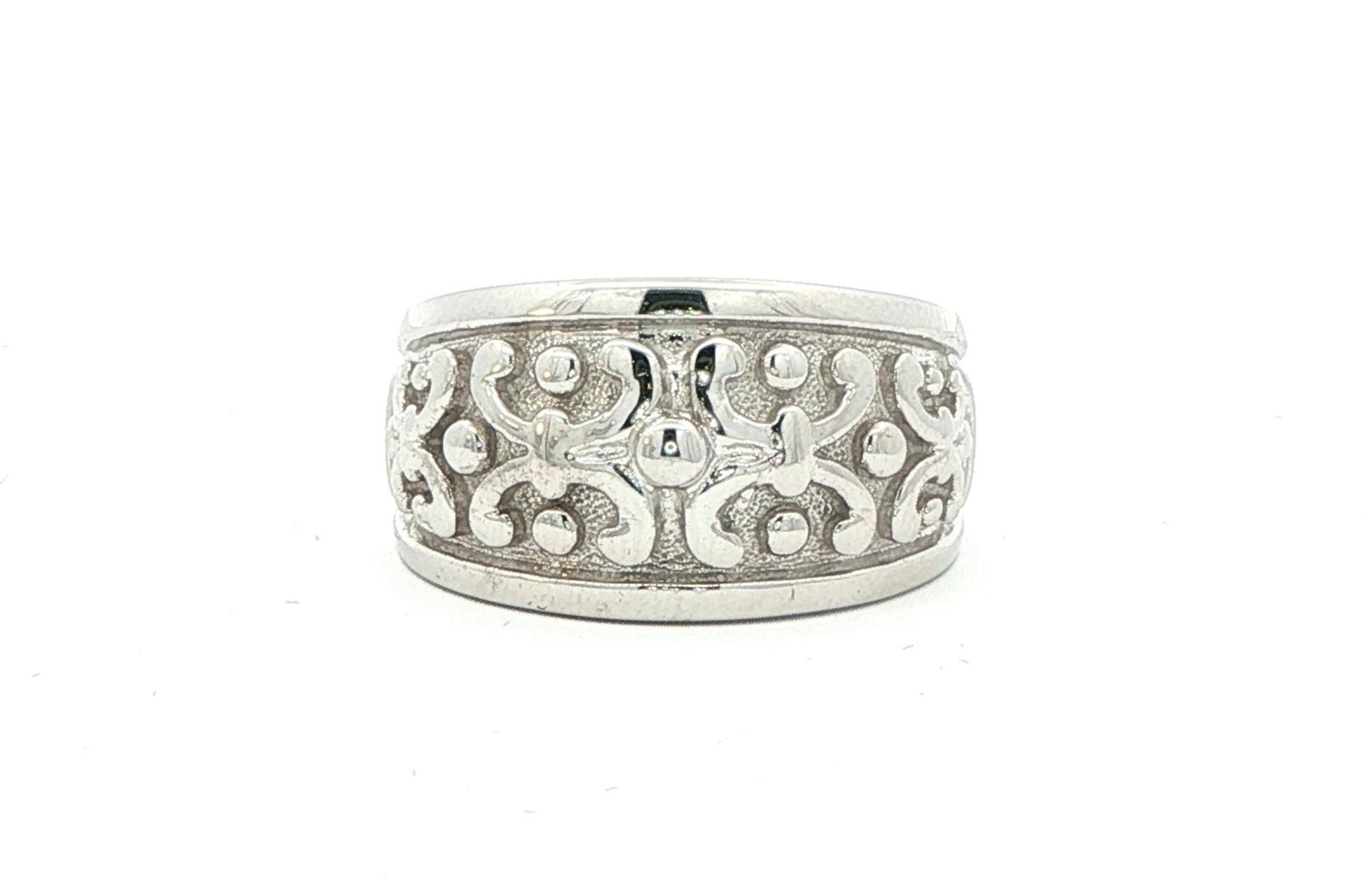 Estate Piece: Wide Filigree Style Ring in White Gold