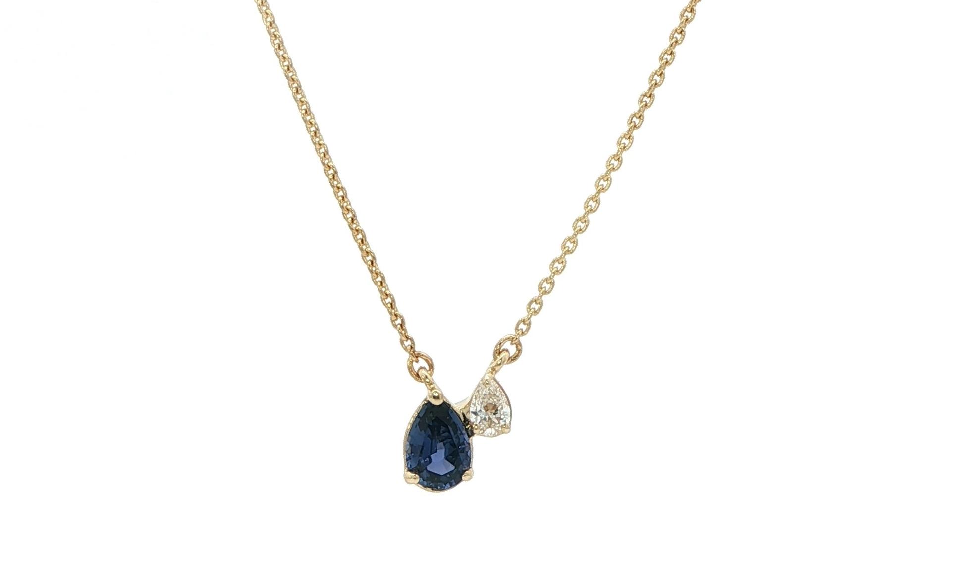 2-Stone Montana Yogo Sapphire and Diamond Necklace in Yellow Gold (0.45cts TWT)