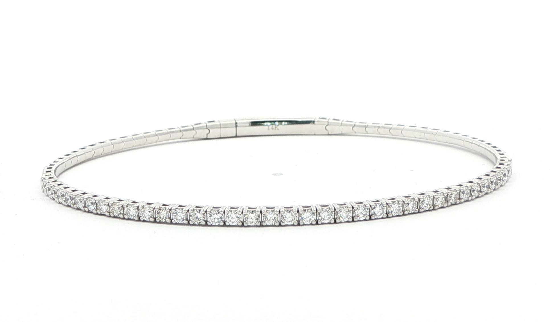Prong-Set Flexible Diamond Bangle Bracelet in White Gold (1.00cts TWT)