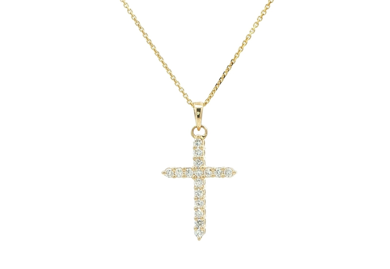 16-Stone Cross Diamond Necklace in Yellow Gold (0.25cts TWT)