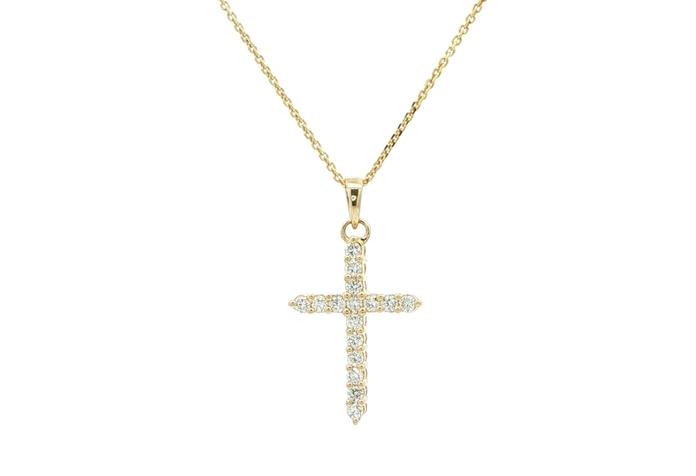 content/products/16-Stone Cross Diamond Necklace in Yellow Gold (0.25cts TWT)