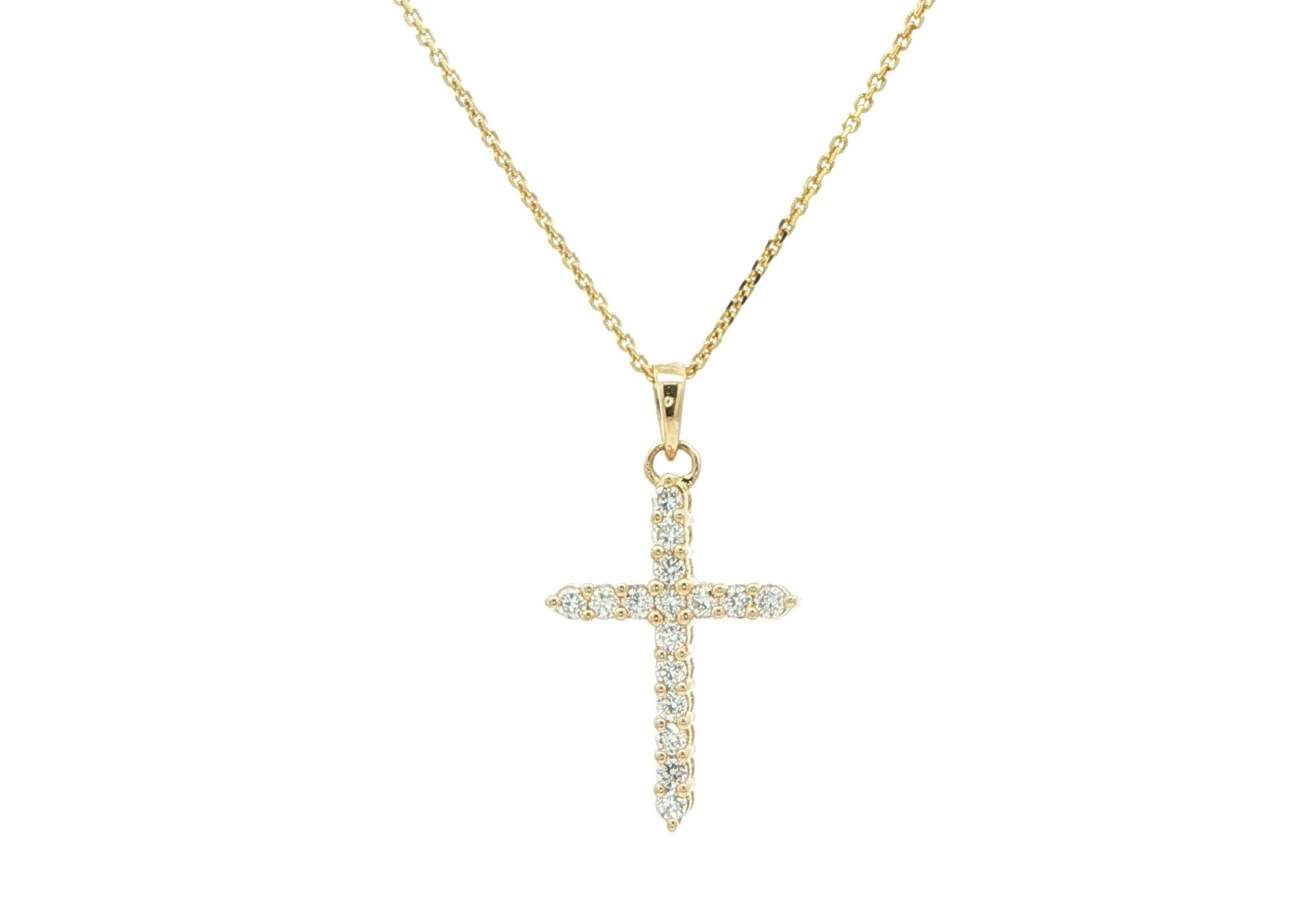 16-Stone Cross Diamond Necklace in Yellow Gold (0.25cts TWT)
