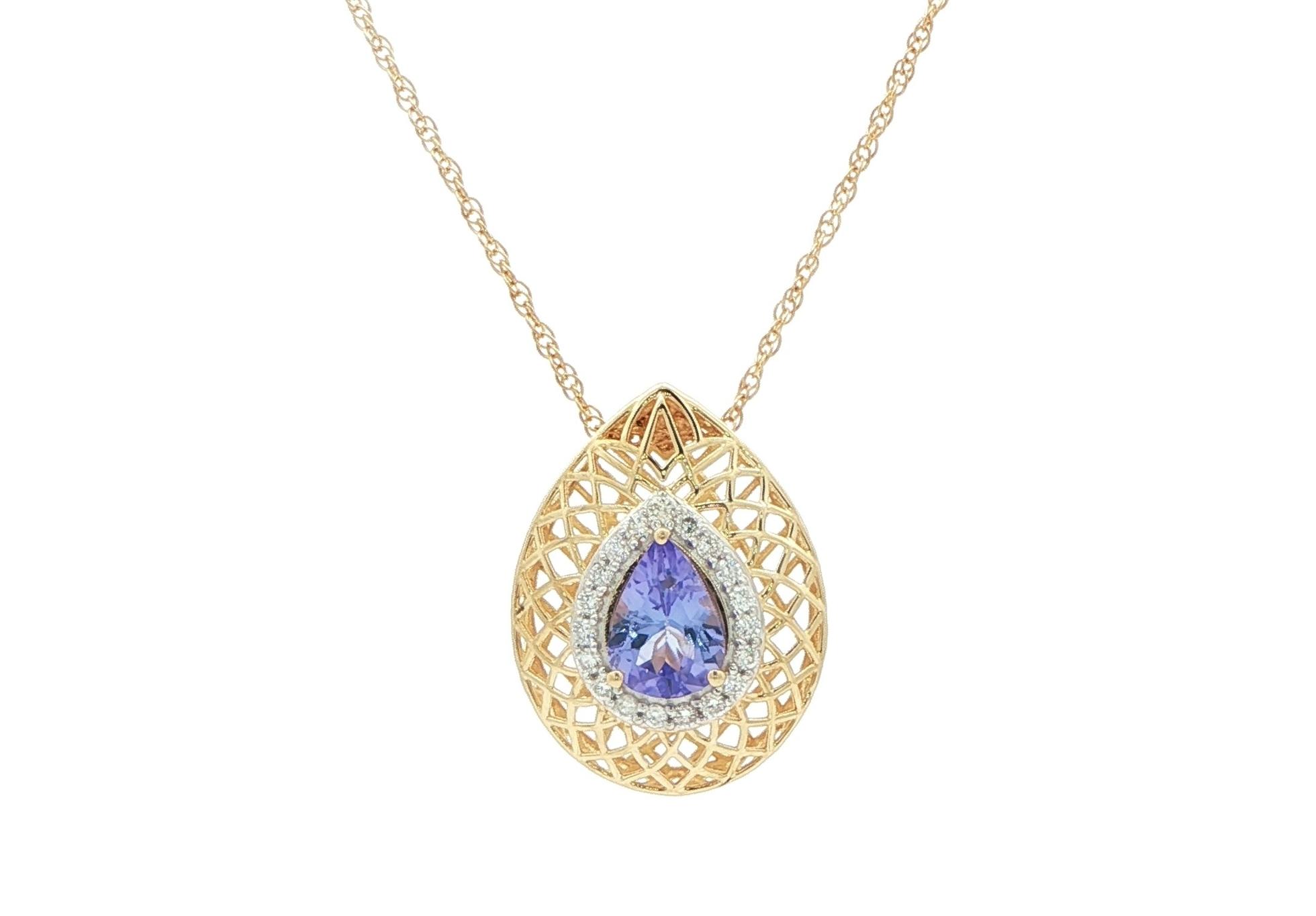 Estate Piece: Woven Tanzanite and Diamond Necklace in Yellow Gold (1.15cts TWT)