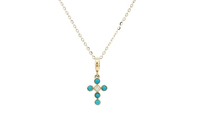 content/products/Mini Turquoise and Diamond Cross Necklace in Yellow Gold (0.10cts TWT)