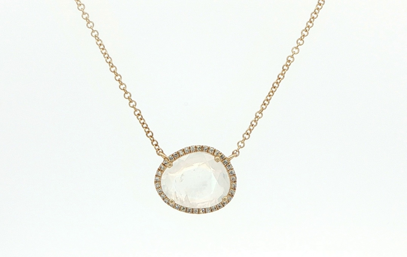 Organic Moonstone with Diamond Halo Necklace in Yellow Gold (2.37cts TWT)