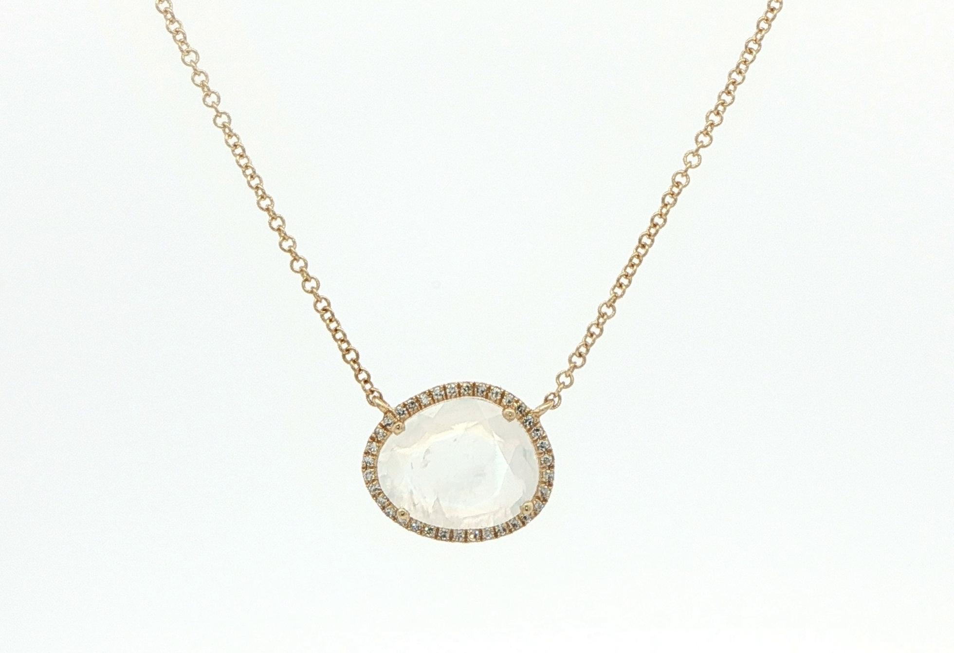 Organic Moonstone with Diamond Halo Necklace in Yellow Gold (2.37cts TWT)