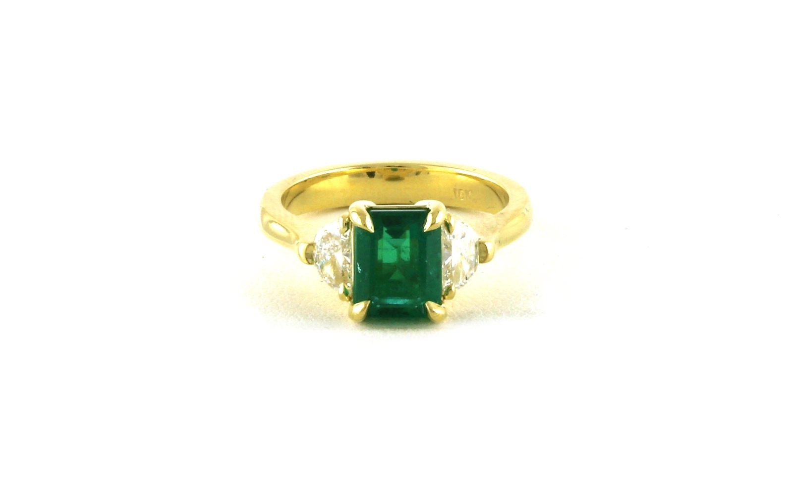 3-Stone Emerald-cut Emerald and Half Moon-cut Diamond Ring in Yellow Gold (2.69cts TWT)