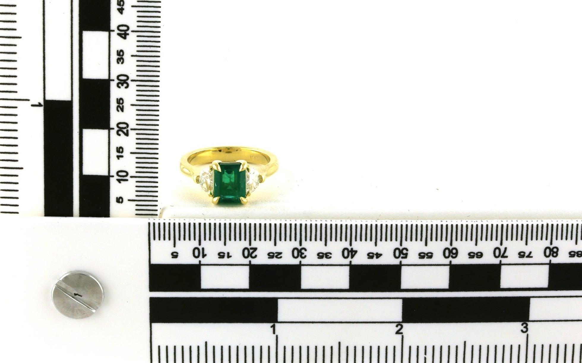3-Stone Emerald-cut Emerald and Half Moon-cut Diamond Ring in Yellow Gold (2.69cts TWT)  scale