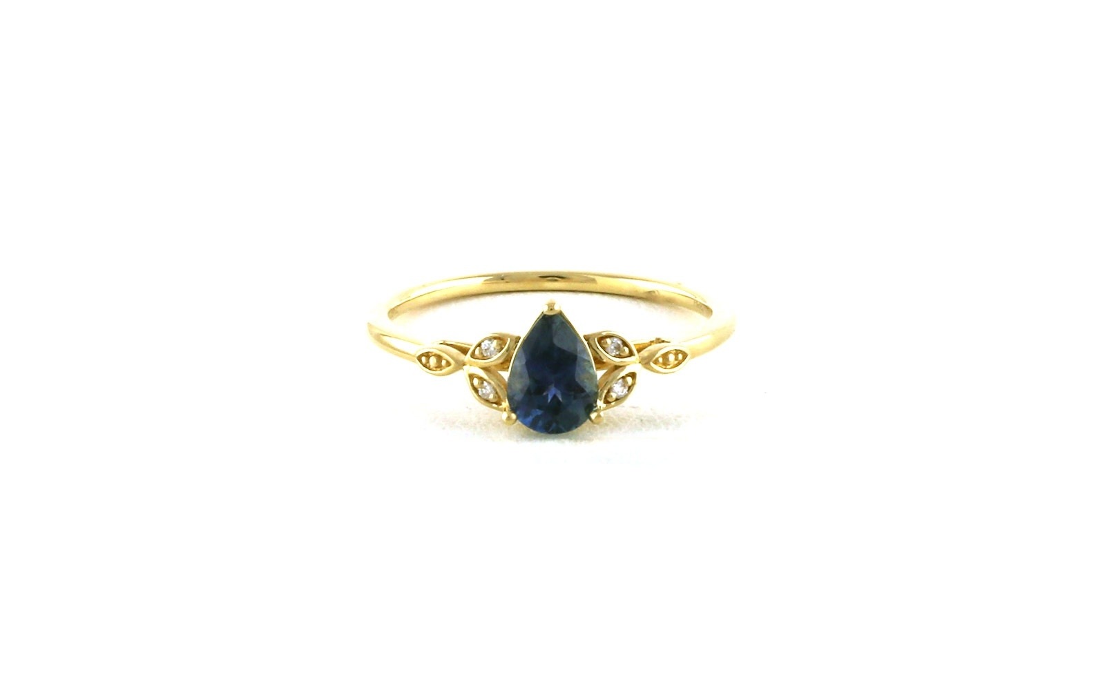 Pear-cut Montana Sapphire and Diamond Leaves Ring in Yellow Gold (0.97cts TWT)