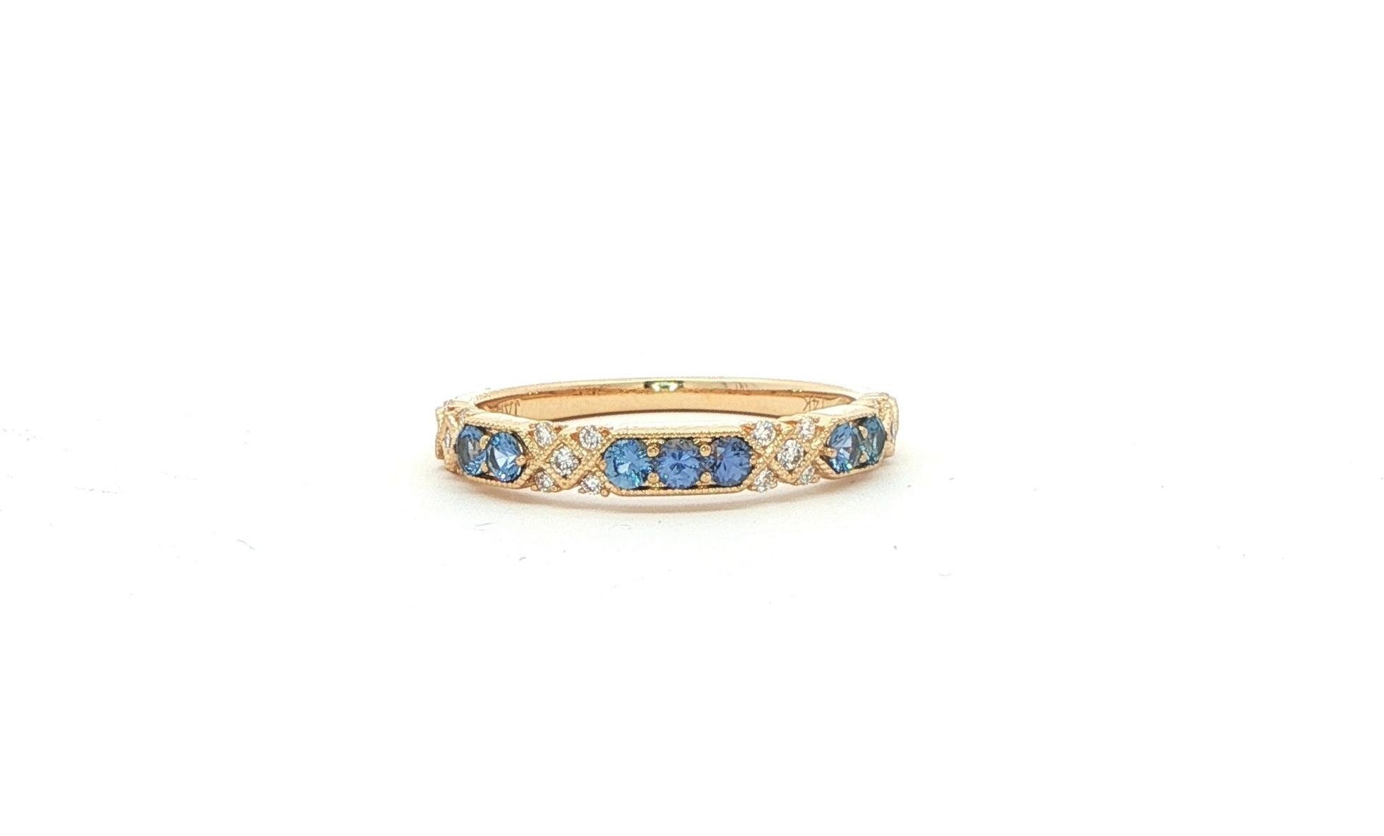 Criss-Cross Milgrain Montana Yogo Sapphire and Diamond Ring in Yellow Gold (0.45cts TWT)