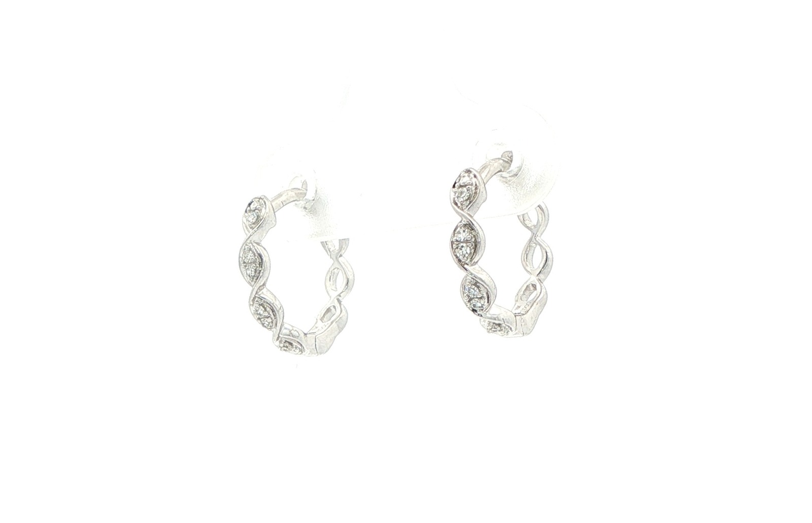 Wavy Diamond Hoop Earrings in White Gold (0.05cts TWT) angled