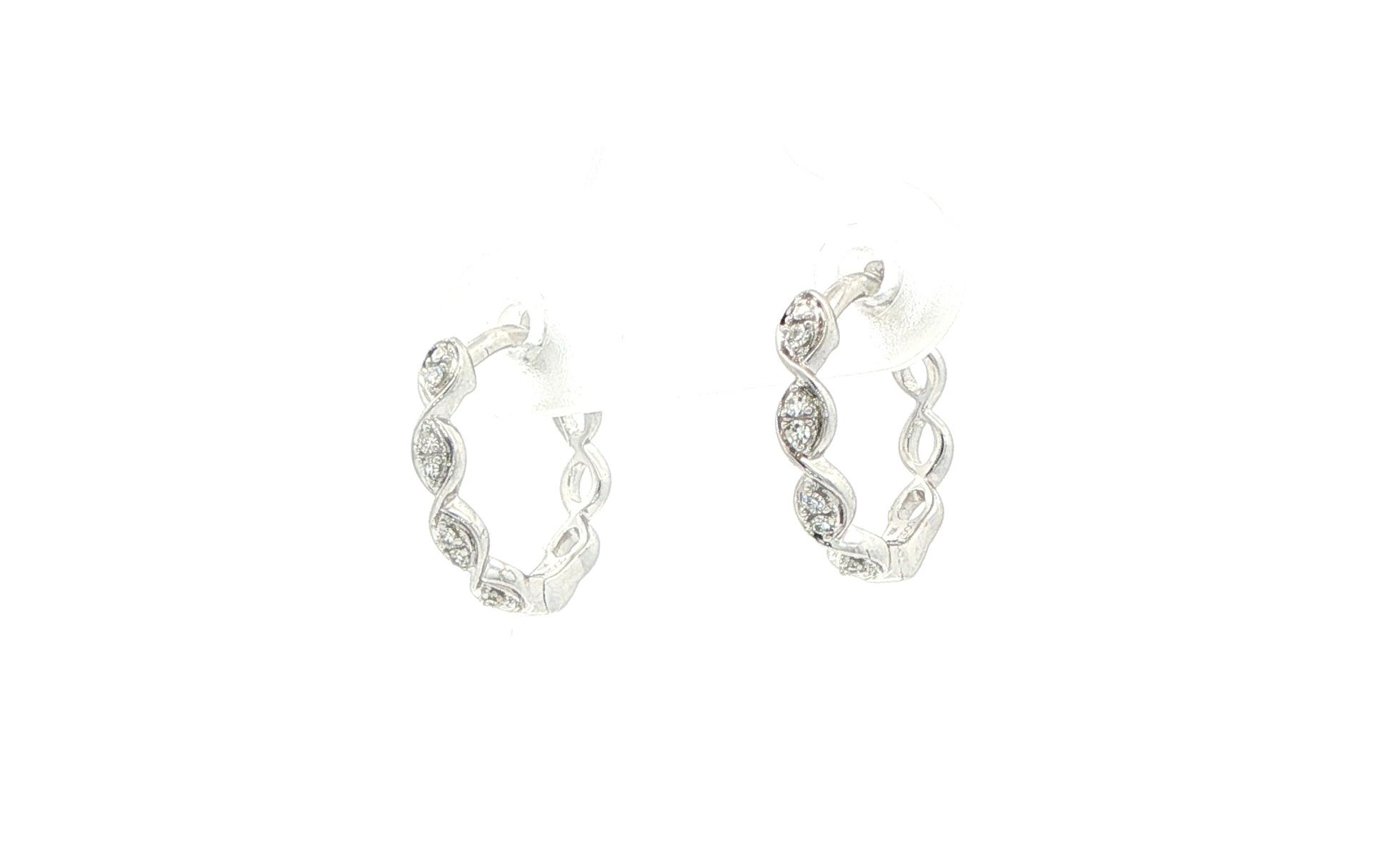Wavy Diamond Hoop Earrings in White Gold (0.05cts TWT) angled