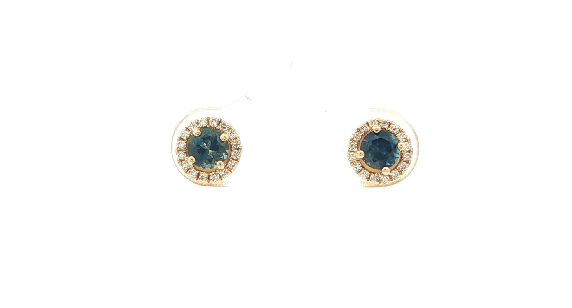 Montana Sapphire and Diamond Halo Stud Earrings in Yellow Gold (0.76cts TWT)