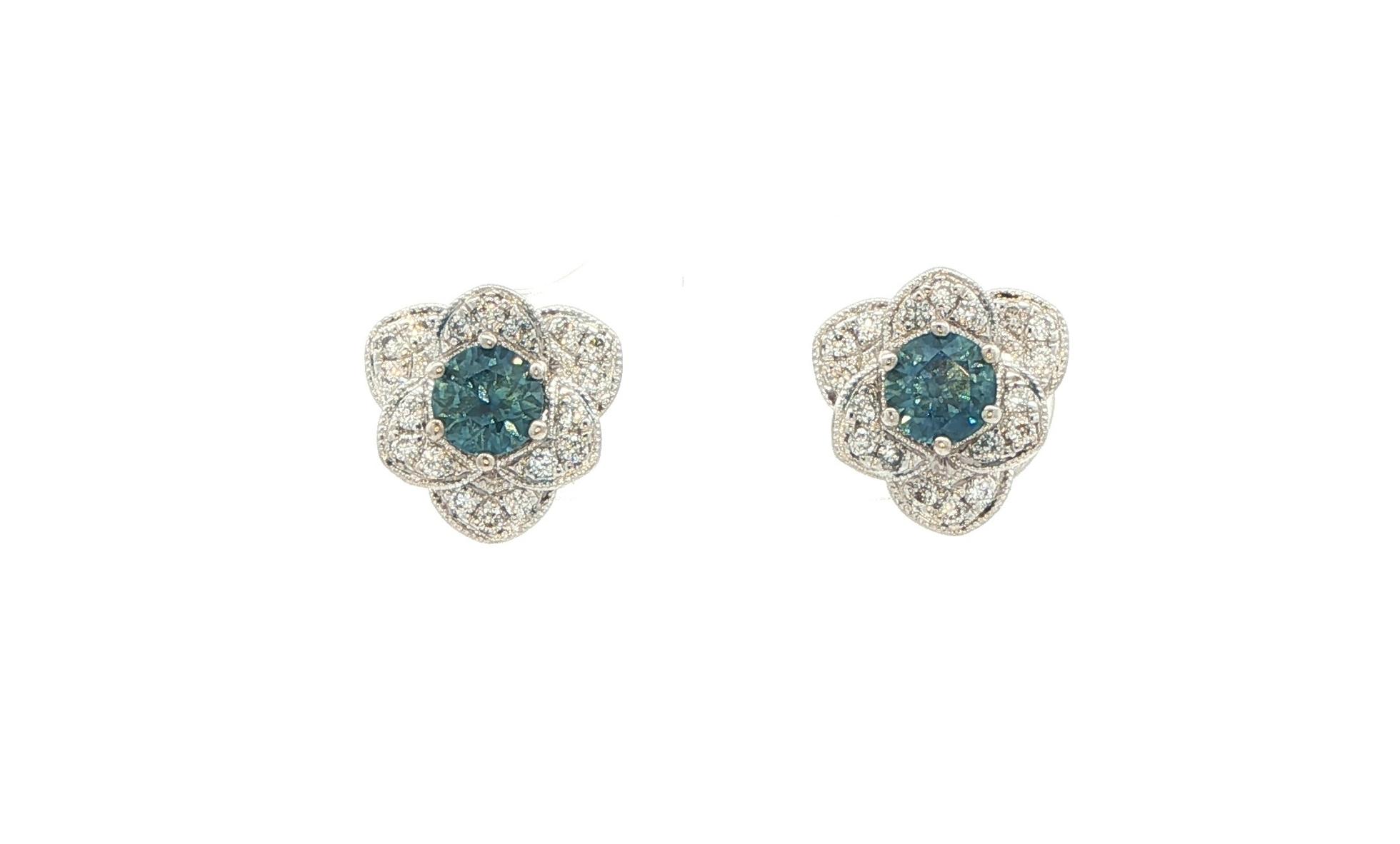 Floral Montana Sapphire and Diamond Stud Earrings in White Gold (0.83cts TWT)