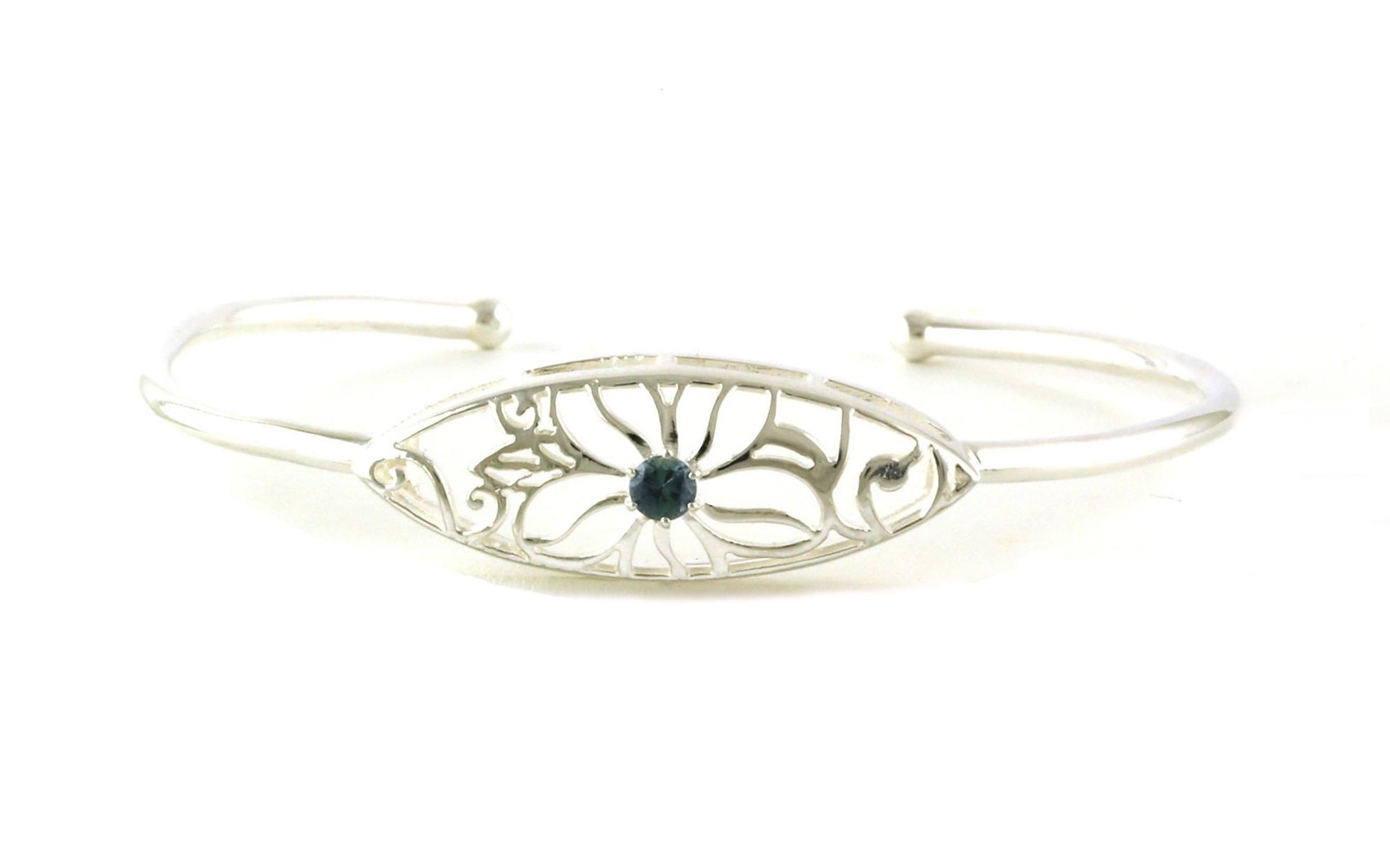 Floral Filigree Montana Sapphire Cuff Bracelet in Sterling Silver (0.20ct)