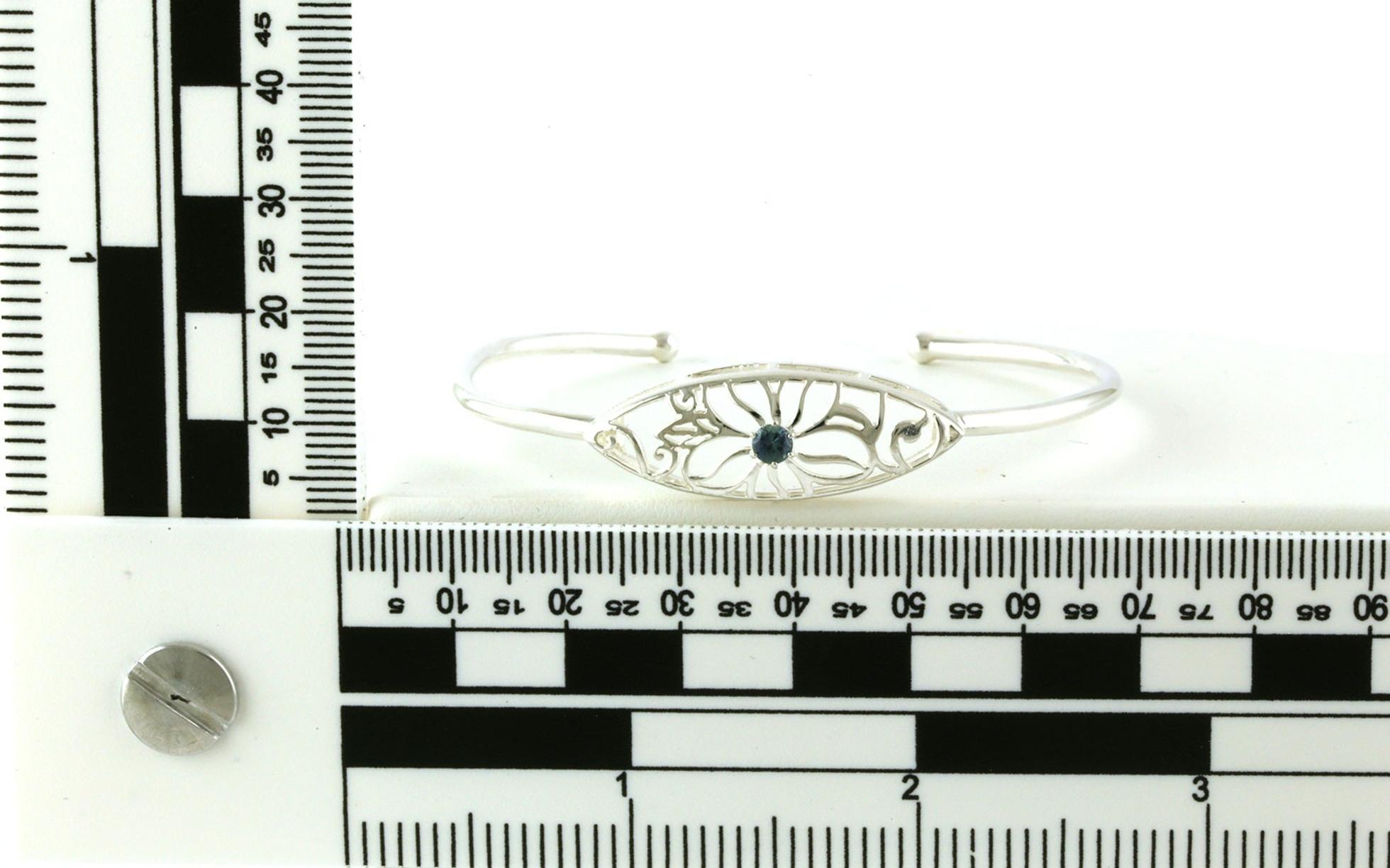 Floral Filigree Montana Sapphire Cuff Bracelet in Sterling Silver (0.20ct) scale
