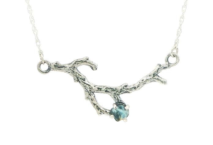 content/products/Large Branch with Raw Montana Sapphire on Split Chain Necklace in Sterling Silver