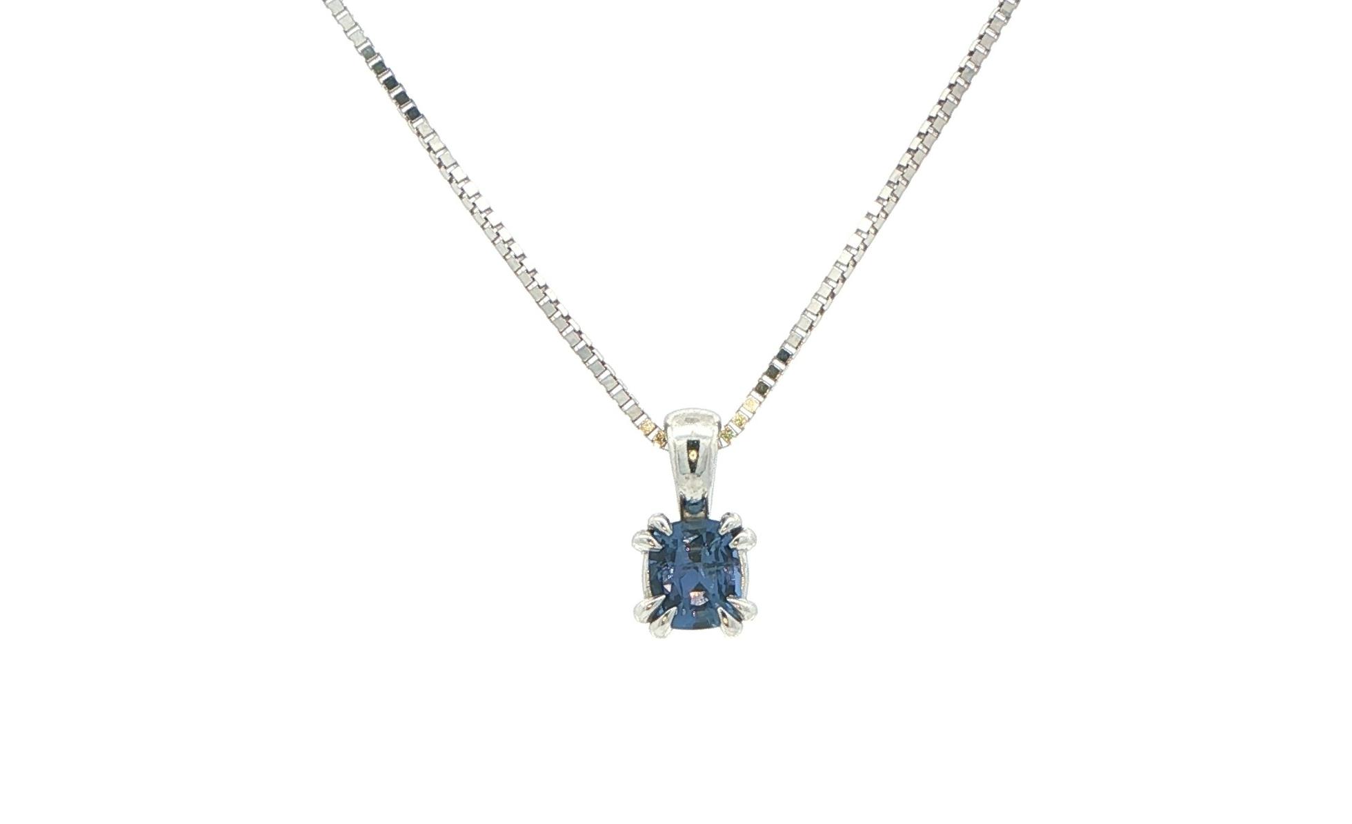 Double Claw Prong Montana Yogo Sapphire Solitaire Necklace in White Gold (0.49ct)
