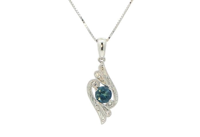 content/products/Hand Engraved Wing Drop Montana Sapphire and Diamond Necklace in White Gold (0.47cts TWT)