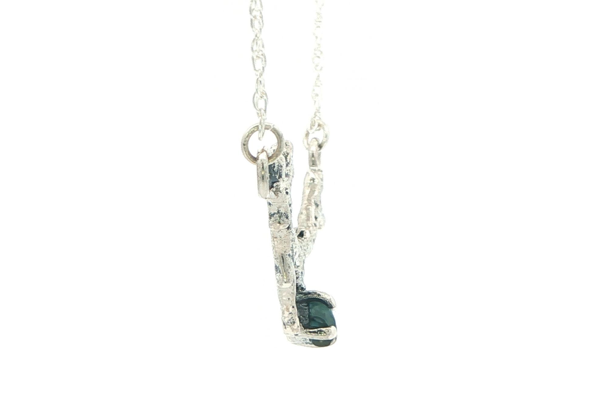 Large Branch with Raw Montana Sapphire on Split Chain Necklace in Sterling Silver side