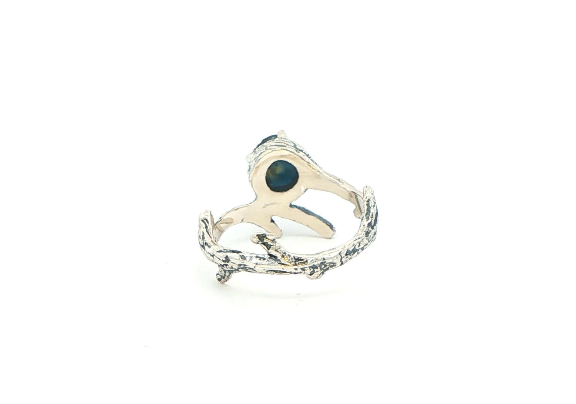 Branch Style Blue/Green Raw Montana Sapphire Ring in Sterling Silver back