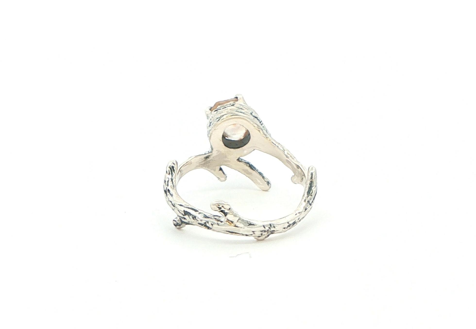 Branch Style Pale Pink/Peach Raw Montana Sapphire Ring in Sterling Silver back