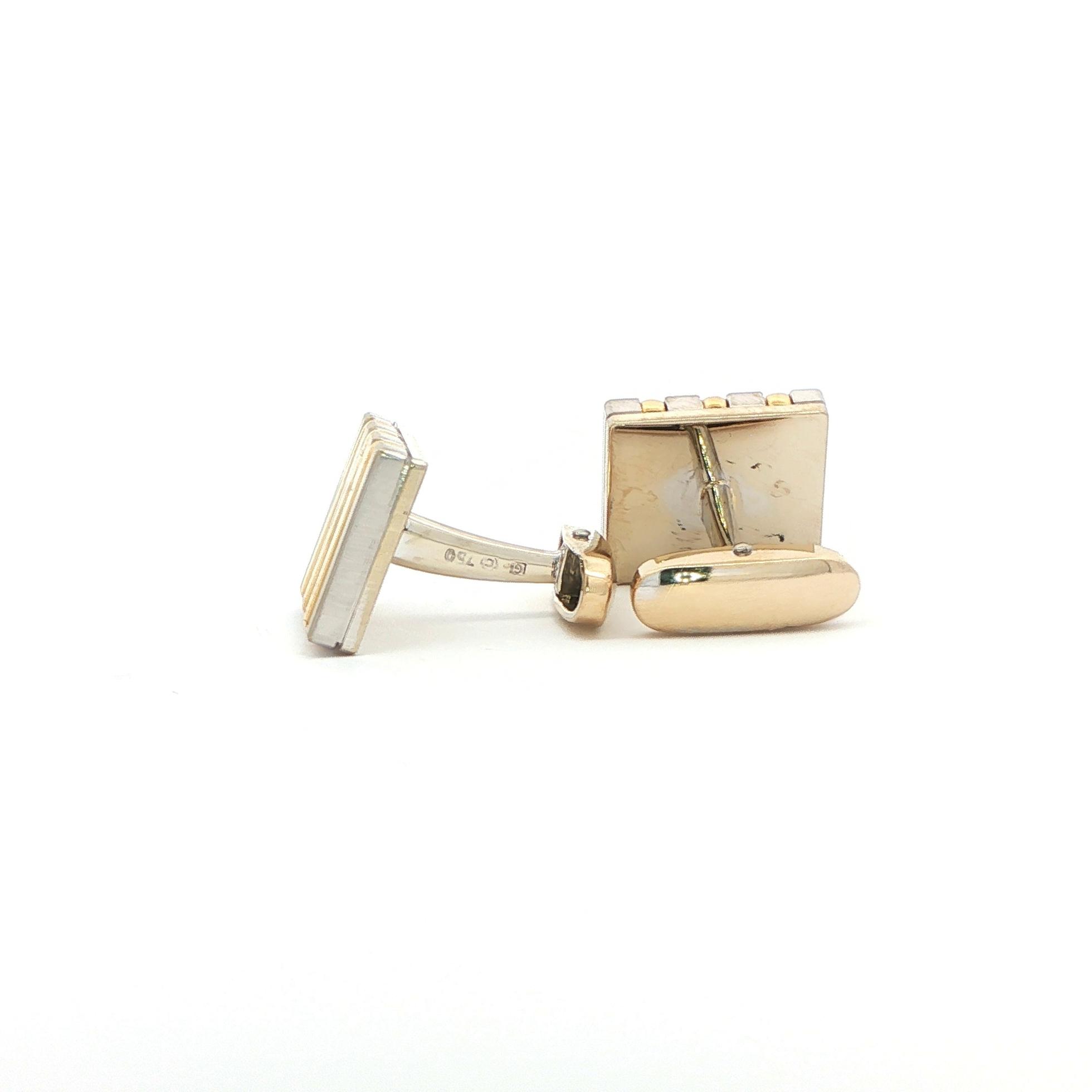 Estate Piece: Two Tone Rectangular Cufflinks in White and Yellow Gold side