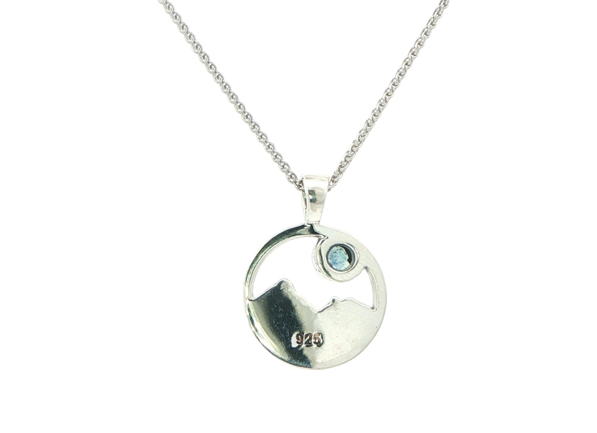 Circle Mountain Detailed Montana Sapphire Necklace in Sterling Silver (0.20ct) back