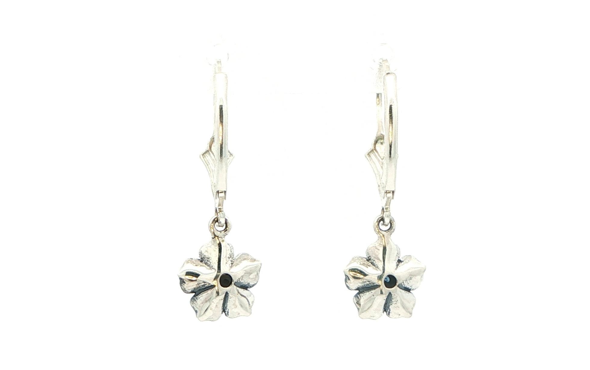 Floral Montana Sapphire Dangle Leverback Earrings in Sterling Silver (0.20cts TWT) back