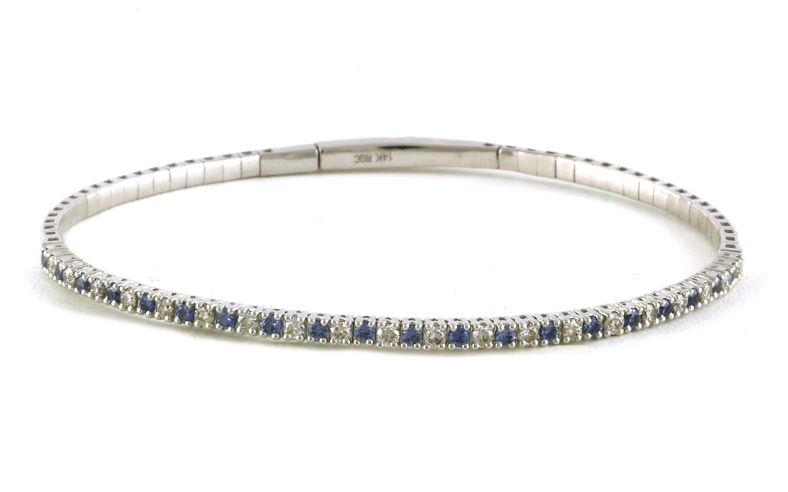 Alternating Montana Yogo Sapphire and Diamond Flexi-Cuff Bracelet in White Gold (1.00cts TWT)