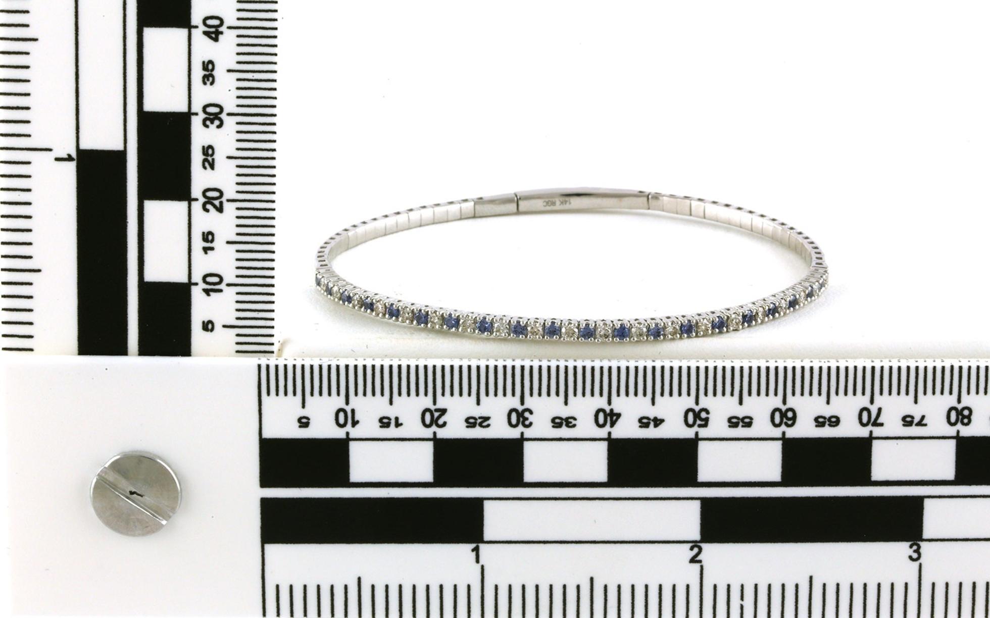Alternating Montana Yogo Sapphire and Diamond Flexi-Cuff Bracelet in White Gold (1.00cts TWT) scale