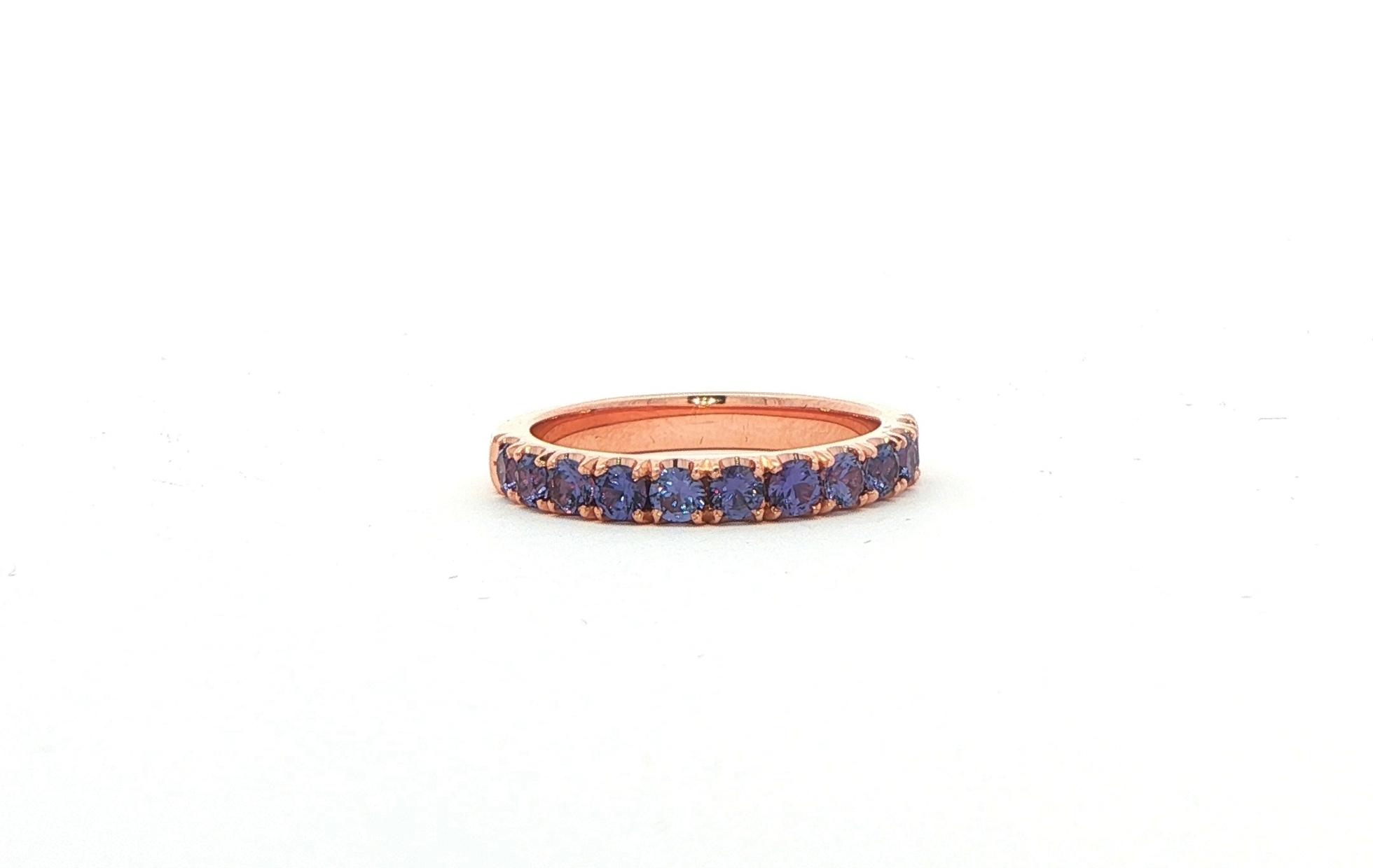 11-Stone U-Cup Huckleberry Sapphire Ring in Rose Gold (0.86cts TWT)