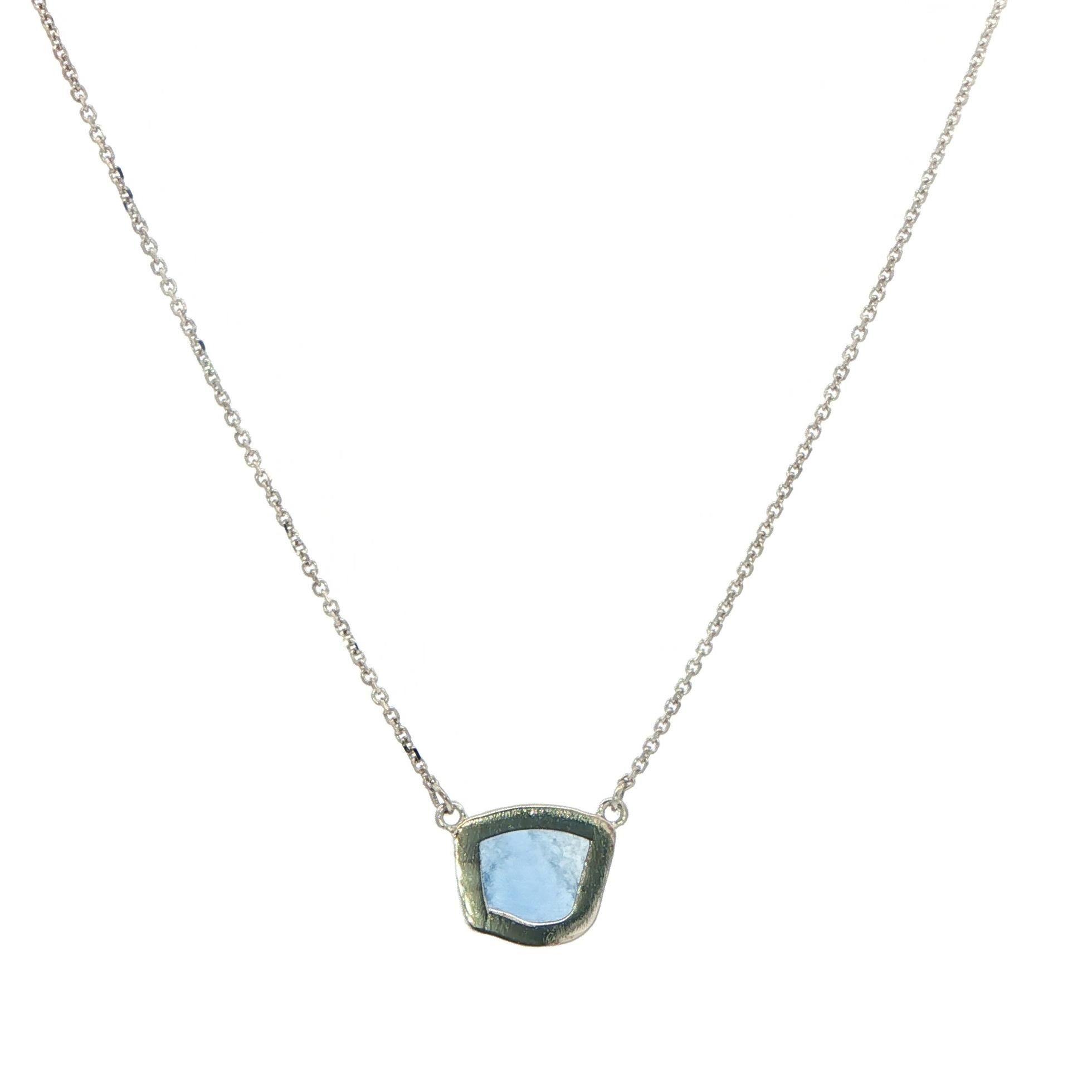 Bezel-Set Flat Raw Montana Yogo Sapphire Necklace in White Gold (1.00ct) back