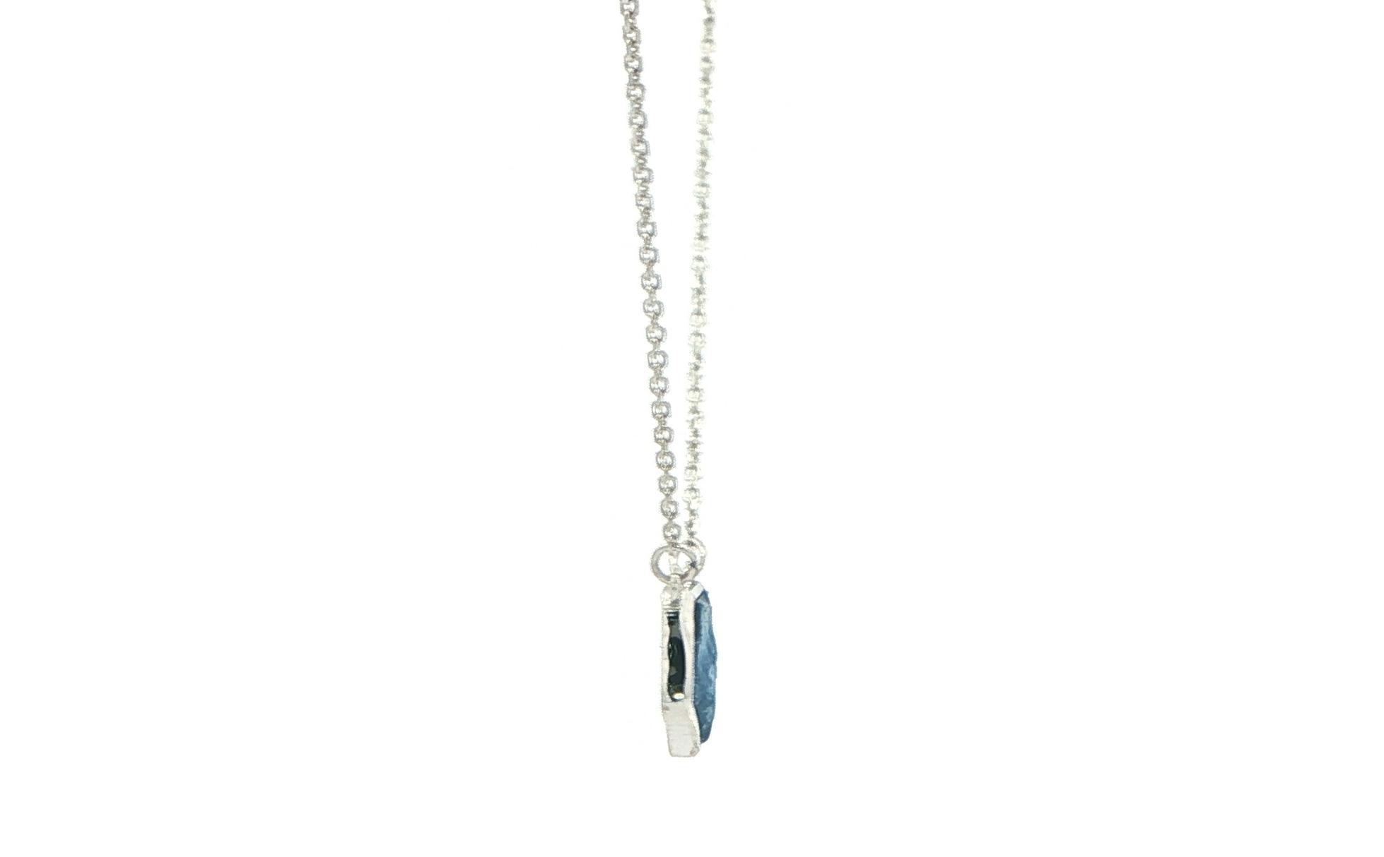 Bezel-Set Flat Raw Montana Yogo Sapphire Necklace in White Gold (1.07ct) side