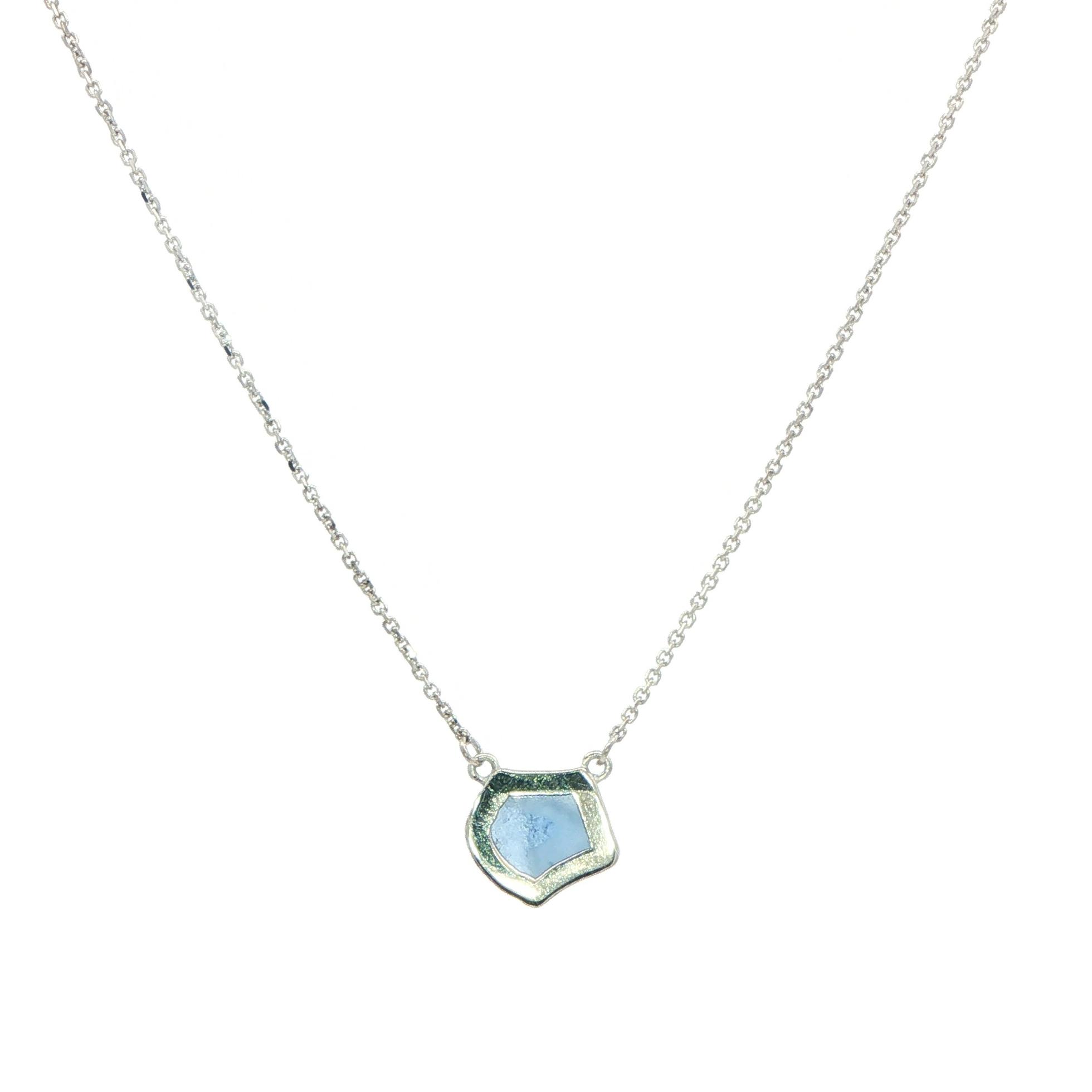 Bezel-Set Flat Raw Montana Yogo Sapphire Necklace in White Gold (1.07ct) back