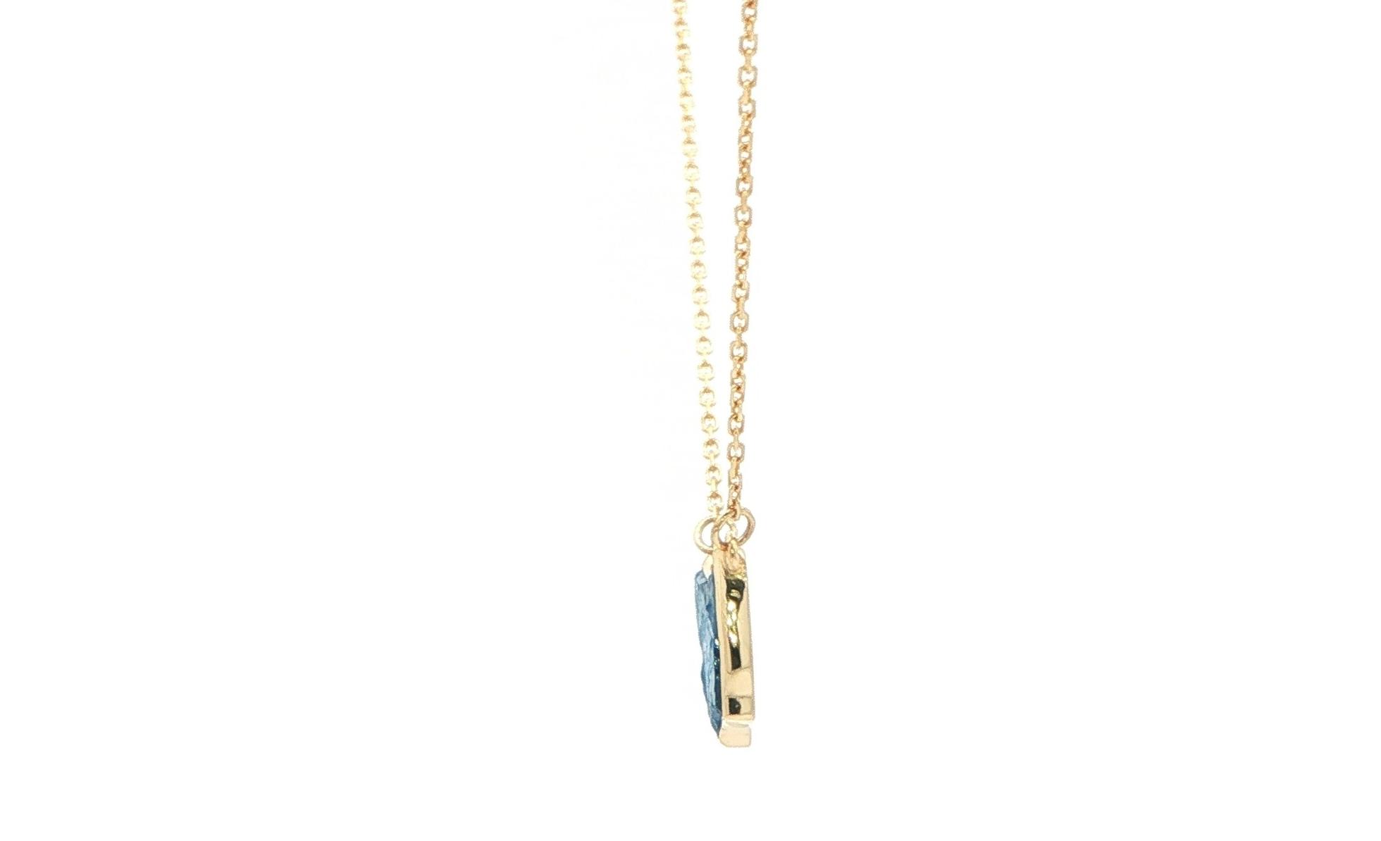 Bezel-Set Flat Raw Montana Yogo Sapphire Necklace in Yellow Gold (1.42ct) side