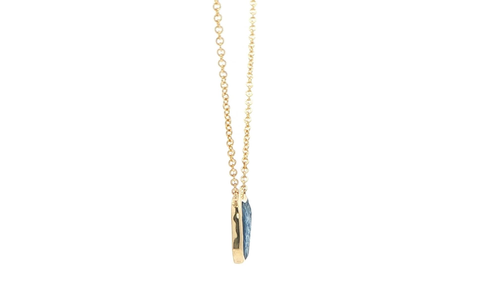 Bezel-Set Flat Raw Montana Yogo Sapphire Necklace in Yellow Gold (0.83ct) side