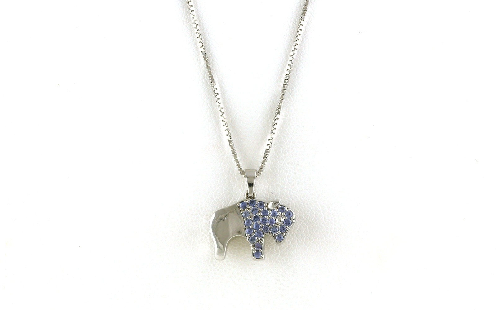 Montana Yogo Sapphire Pave Buffalo Necklace in White Gold (0.44cts TWT)