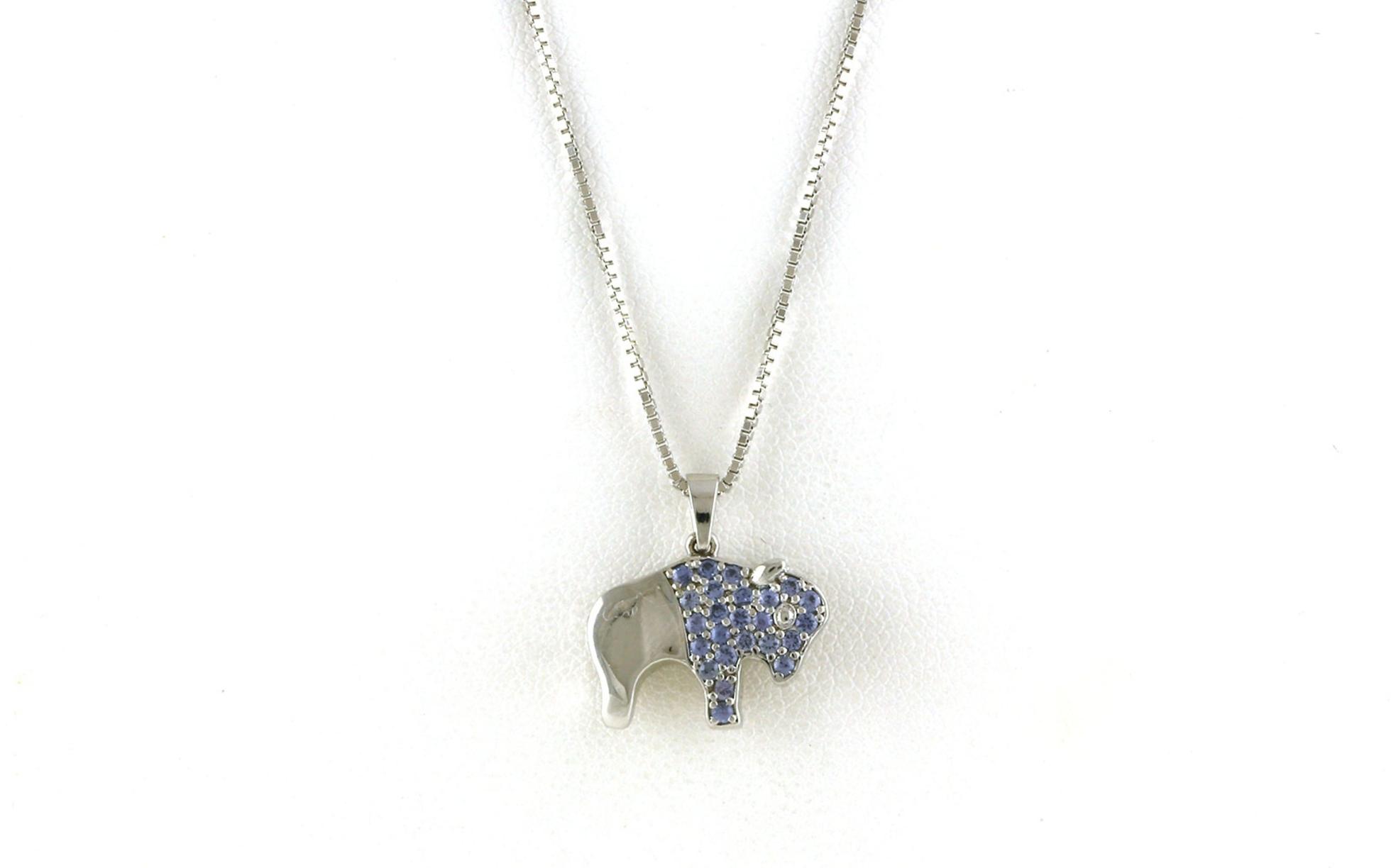 Montana Yogo Sapphire Pave Buffalo Necklace in White Gold (0.44cts TWT)
