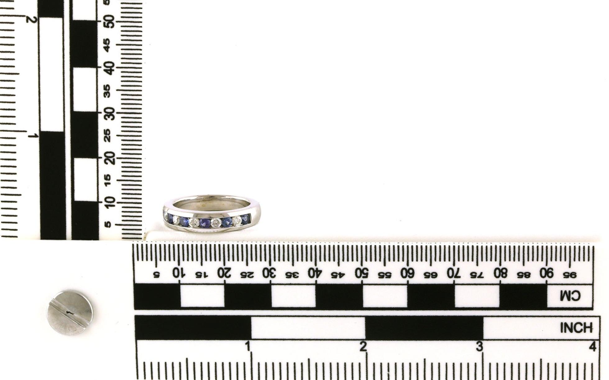 11-Stone Alternating Montana Yogo Sapphire and Diamond Channel-Set Ring in White Gold (0.61cts TWT) scale