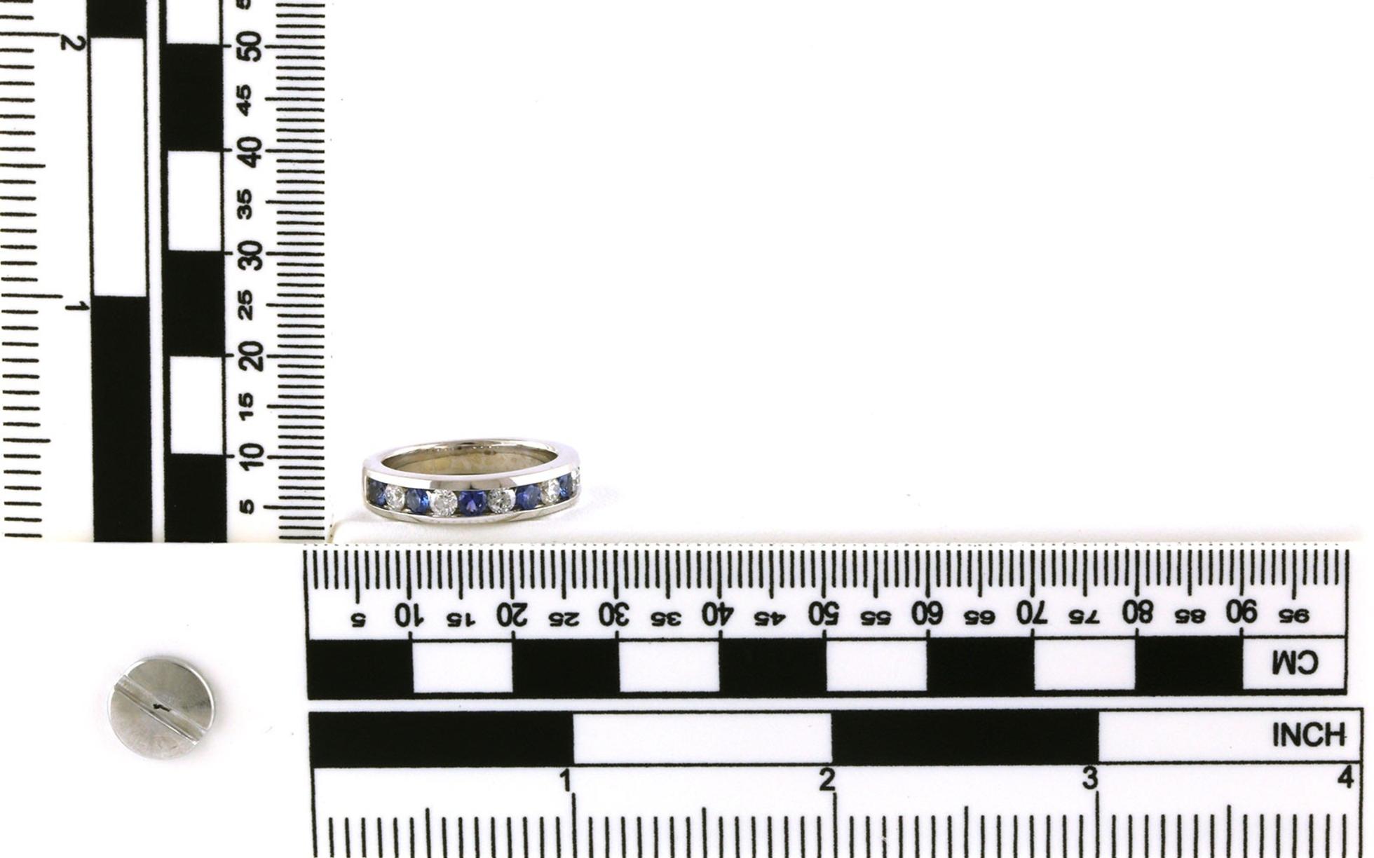 11-Stone Alternating Montana Yogo Sapphire and Diamond Channel-Set ring in White Gold (1.00cts TWT) scale