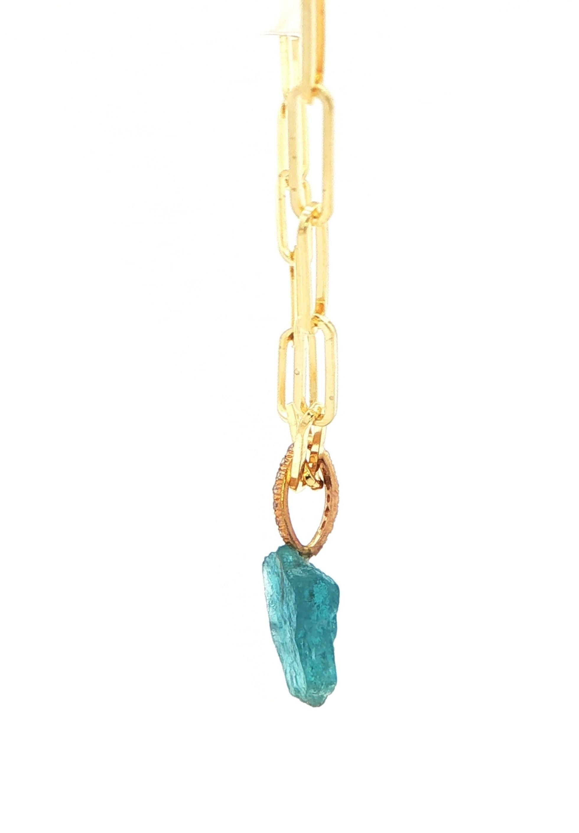 Raw Un-Cut Tourmaline and Diamond Drop Necklace in Yellow Gold and Sterling Silver side