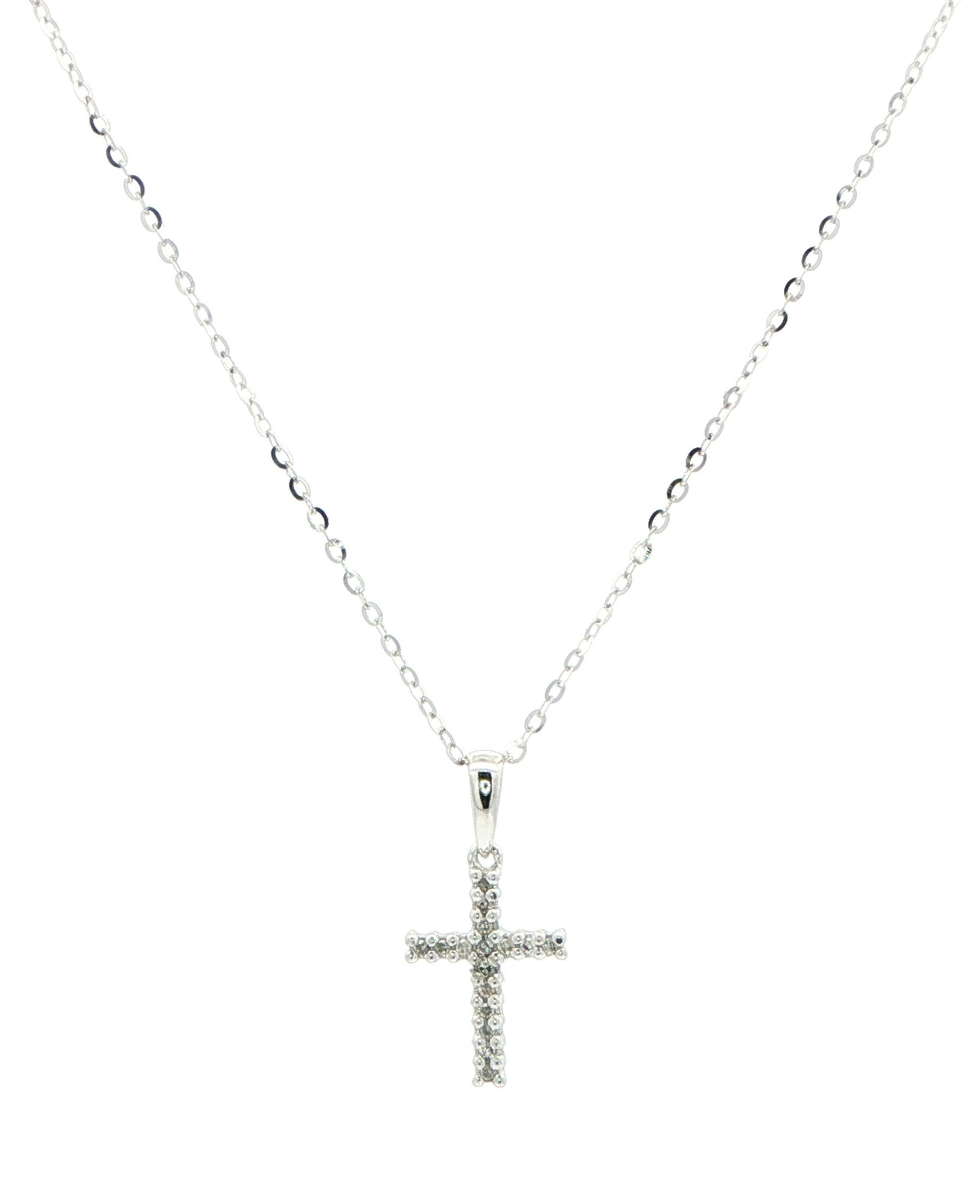 Diamond Pave Cross Necklace in White Gold (0.06cts TWT)