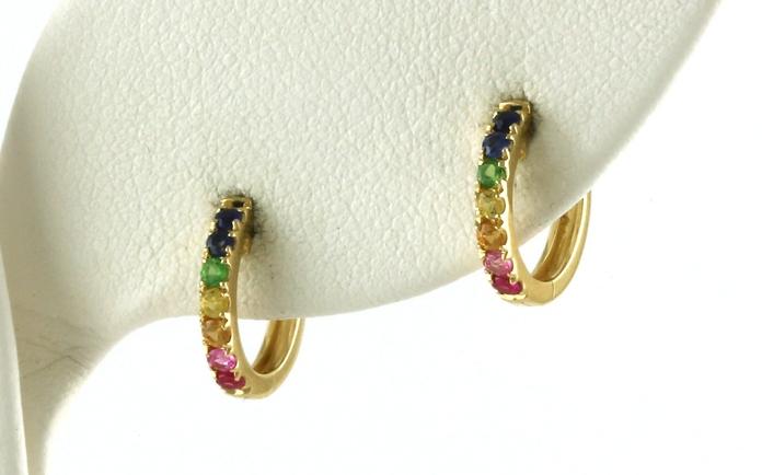 content/products/Rainbow Sapphire Pave Hoop Earrings in Yellow Gold (0.33cts TWT)