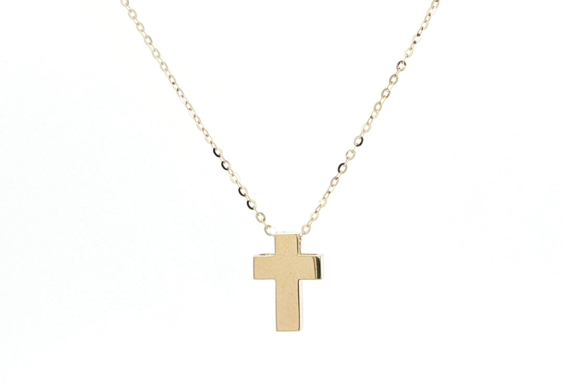 Hollow Block Cross Necklace Yellow Gold 