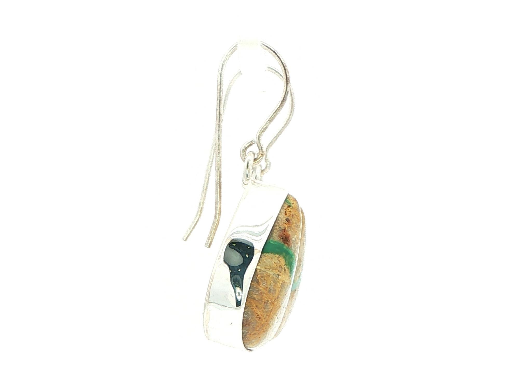 Estate Piece: Pear Cabochon Cut Agate Dangle Earrings in Sterling Silver side