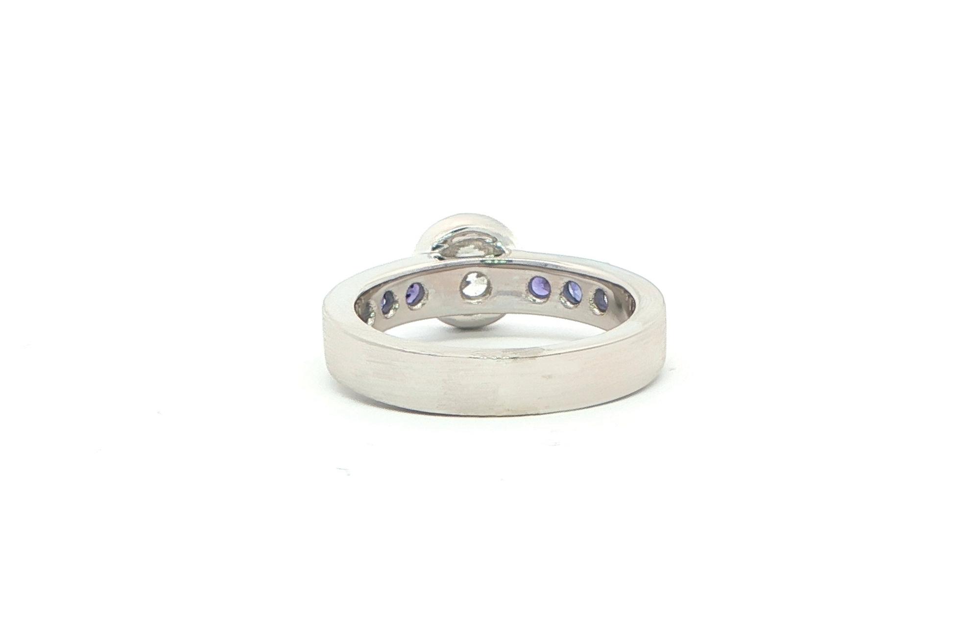 Bezel-Set Low Profile Diamond and Channel-Set Huckleberry Sapphire Ring in White Gold (1.62cts TWT) back