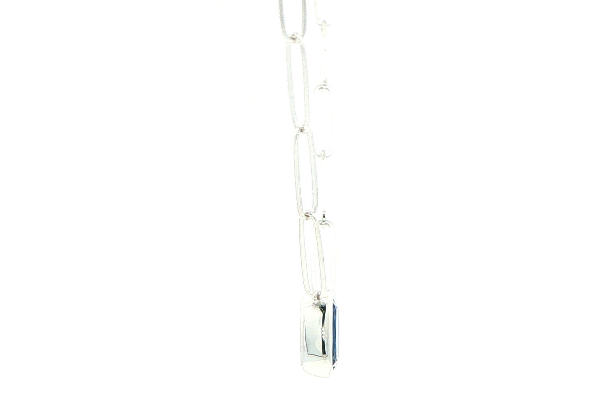 Bezel-set Cushion-cut Montana Yogo Sapphire Necklace on Split Paperclip Chain in White Gold (1.20cts) side