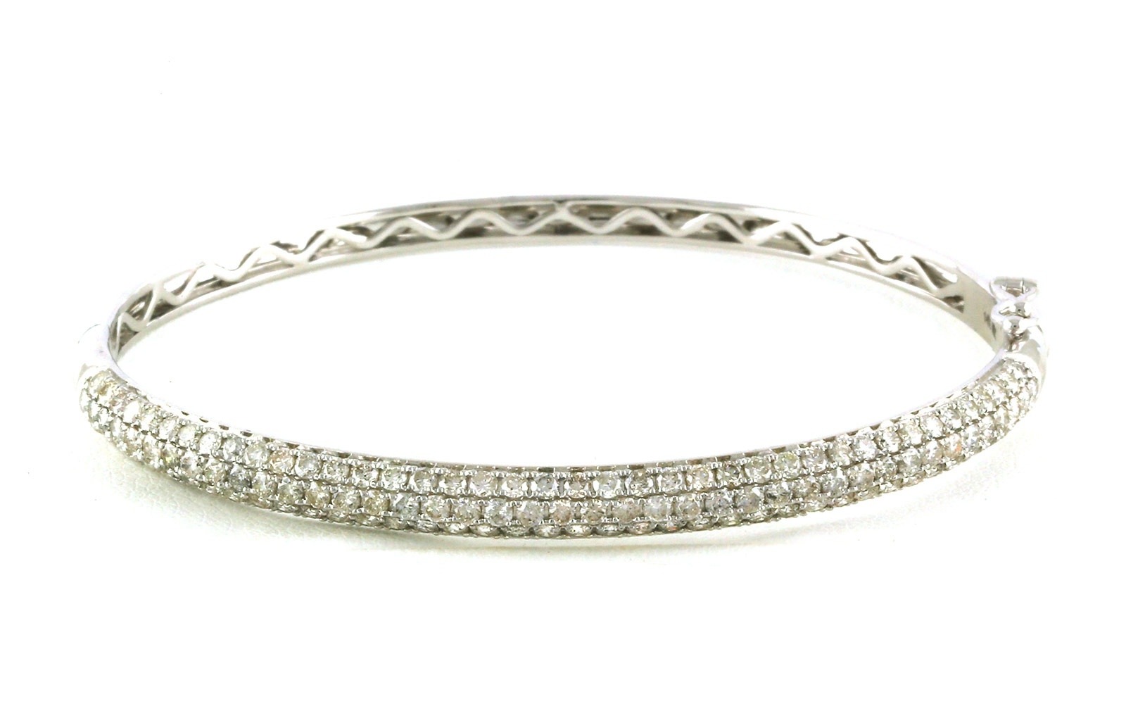 Domed Pave-Set Diamond Hinged Bangle Bracelet in White Gold (3.00cts TWT)
