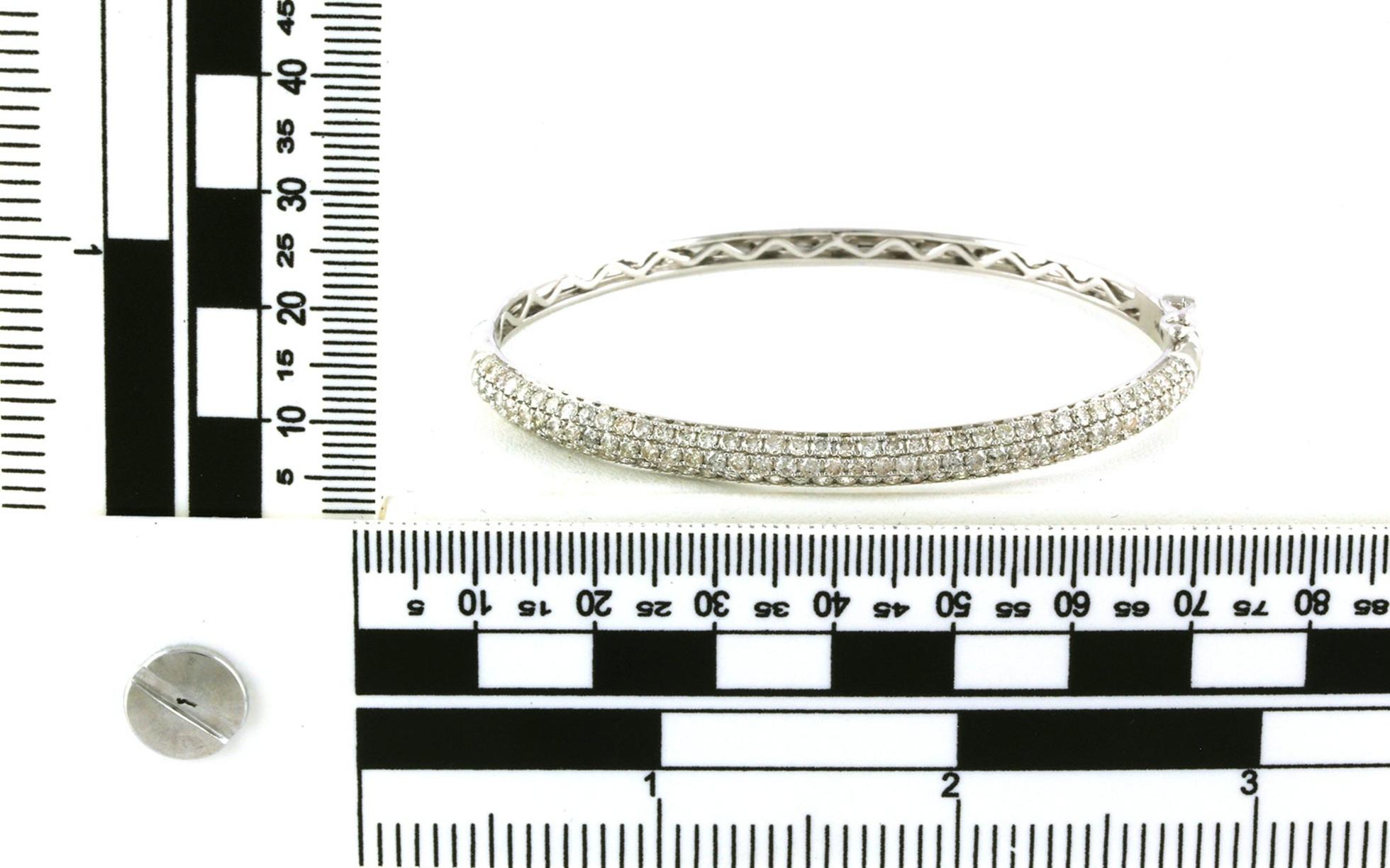 Domed Pave-Set Diamond Hinged Bangle Bracelet in White Gold (3.00cts TWT) scale